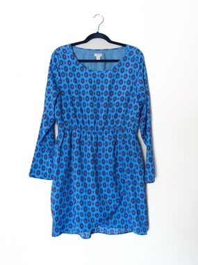 J. Crew Medallion Tulip Hem Cinched Elastic Waist Blue Dress